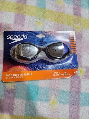 Speedo Junior Fast and Fun Kids Swim Goggles - Black/Silver New